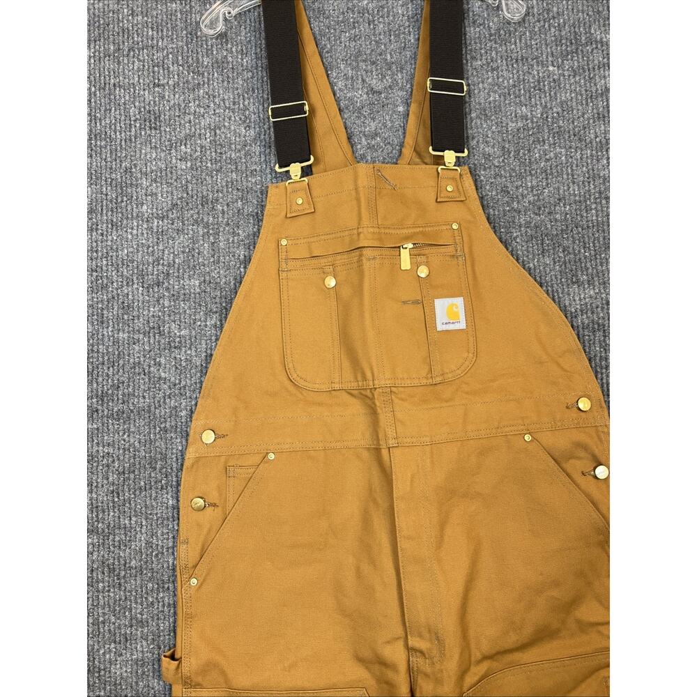 Carhartt Mens Firm Duck Bib Overalls Brown Size 38X34 Work Wear Cotton Rugged - Picture 2 of 10